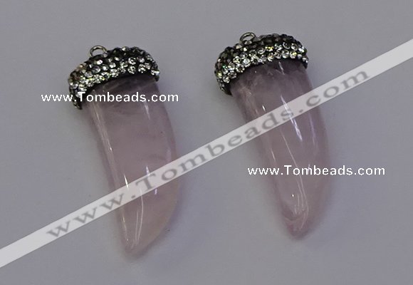 NGP6973 12*40mm - 15*45mm horn rose quartz pendants wholesale