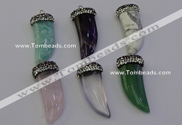 NGP6988 12*40mm - 15*45mm horn mixed gemstone pendants