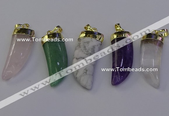 NGP7008 12*40mm - 15*45mm horn mixed gemstone pendants