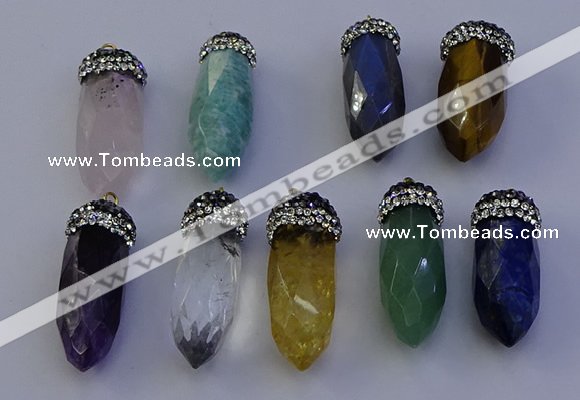 NGP7075 12*30mm - 15*35mm faceted bullet mixed gemstone pendants