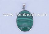 NGP709 16*24mm oval natural malachite with sterling silver pendant