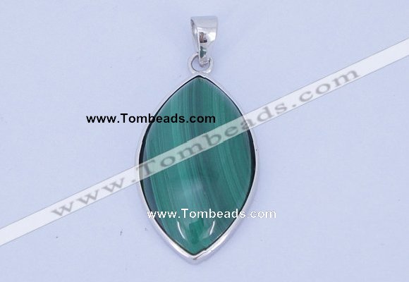 NGP711 15*28mm marquise natural malachite with sterling silver pendant