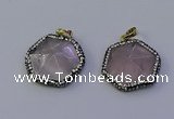 NGP7111 30*30mm hexagon rose quartz pendants wholesale