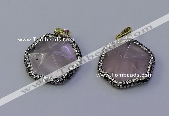 NGP7111 30*30mm hexagon rose quartz pendants wholesale