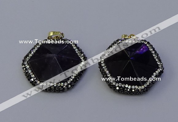 NGP7116 30*30mm hexagon amethyst gemstone pendants wholesale