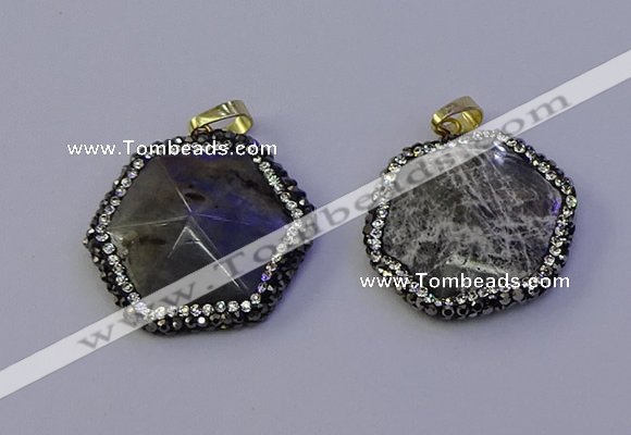 NGP7124 30*30mm hexagon labradorite gemstone pendants wholesale