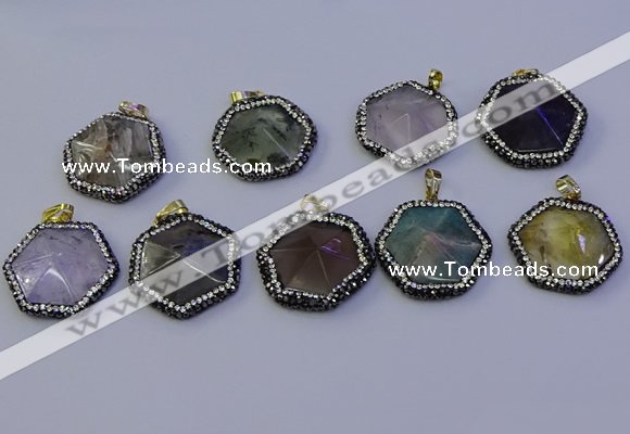 NGP7126 30*30mm hexagon mixed gemstone pendants wholesale