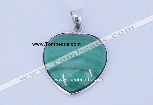 NGP713 19*22mm heart natural malachite with sterling silver pendant