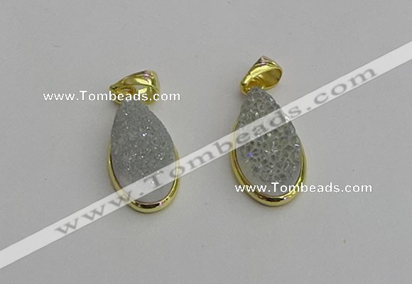 NGP7179 10*20mm flat teardrop plated druzy quartz pendants