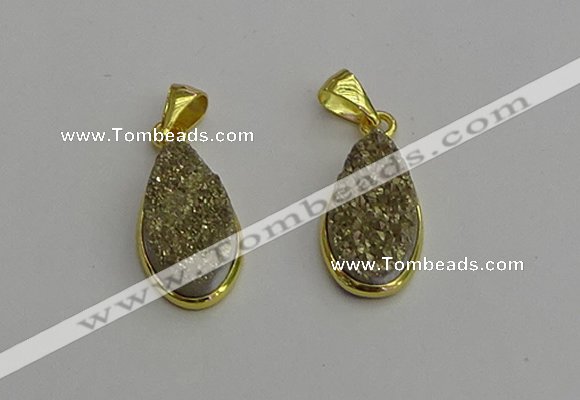 NGP7181 10*20mm flat teardrop plated druzy quartz pendants