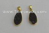 NGP7182 10*20mm flat teardrop plated druzy quartz pendants