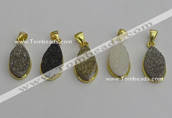 NGP7183 10*20mm flat teardrop plated druzy quartz pendants