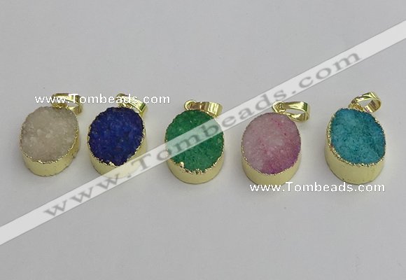 NGP7203 15*20mm oval druzy quartz pendants wholesale