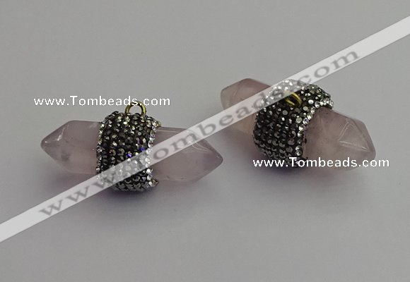 NGP7206 15*40mm sticks rose quartz pendants wholesale