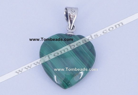 NGP727 15*15mm heart natural malachite with 18KGP gemstone pendant