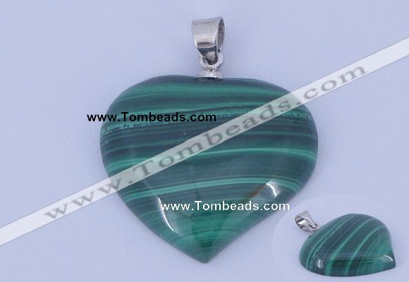 NGP729 25*25mm heart natural malachite with 18KGP gemstone pendant