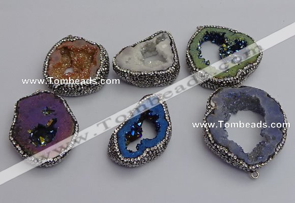 NGP7290 25*35mm - 35*40mm freeform plated druzy agate pendants