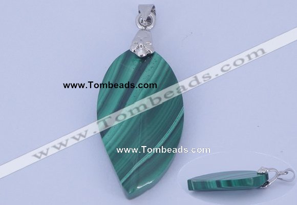 NGP730 15*28mm leaf natural malachite with 18KGP gemstone pendant