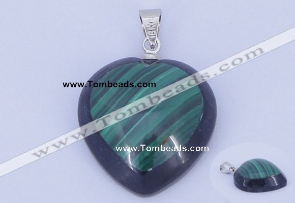 NGP732 20*20mm heart natural malachite & black agate with 18KGP pendant