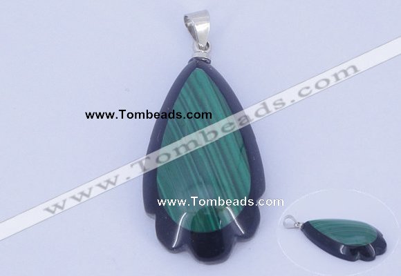 NGP733 17*34mm teardrop natural malachite & black agate with 18KGP pendant