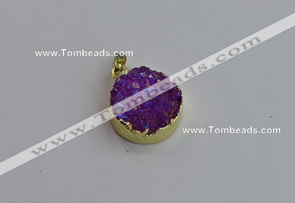 NGP7458 20mm coin plated druzy agate gemstone pendants