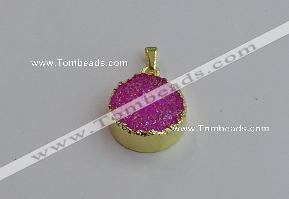 NGP7459 20mm coin plated druzy agate gemstone pendants