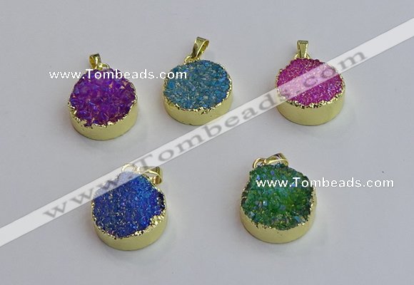 NGP7463 20mm coin plated druzy agate gemstone pendants