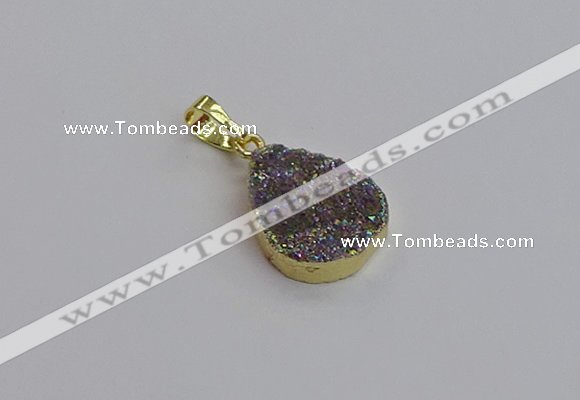 NGP7485 15*20mm flat teardrop plated druzy agate gemstone pendants