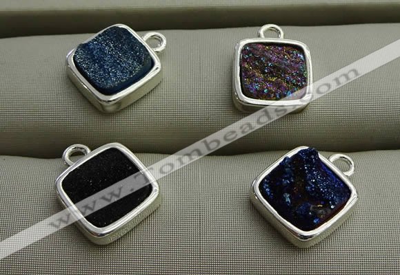 NGP7576 12*12mm square plated druzy agate pendants wholesale