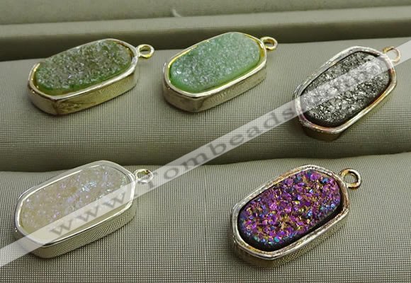 NGP7580 10*15mm oval plated druzy agate pendants wholesale