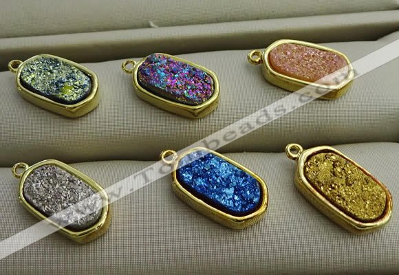 NGP7581 10*15mm oval plated druzy agate pendants wholesale