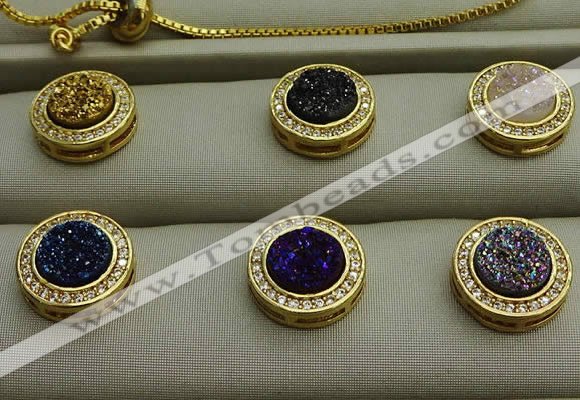 NGP7588 13mm coin plated druzy agate pendants wholesale