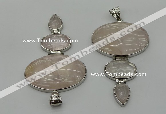 NGP8001 50*82mm - 52*86mm rose quartz pendant set jewelry