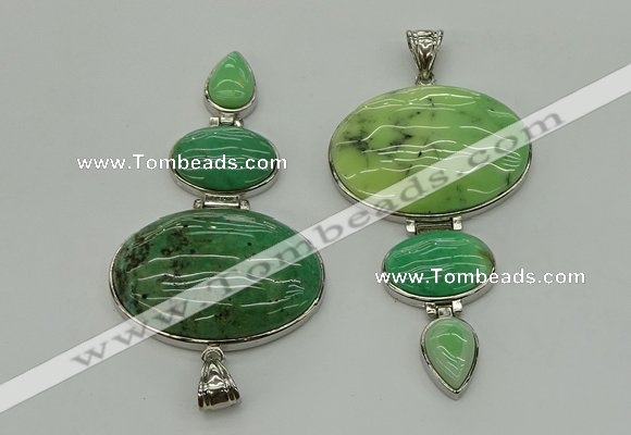 NGP8028 50*82mm - 52*86mm grass agate pendant set jewelry