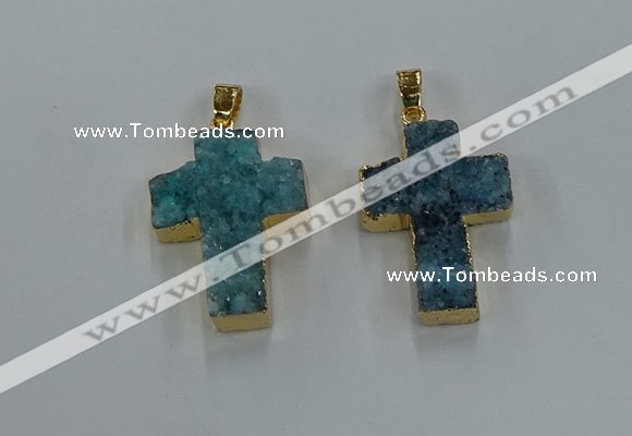 NGP8537 22*30mm - 25*35mm cross druzy agate pendants wholesale