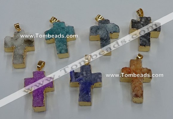 NGP8541 22*30mm - 25*35mm cross druzy agate pendants wholesale