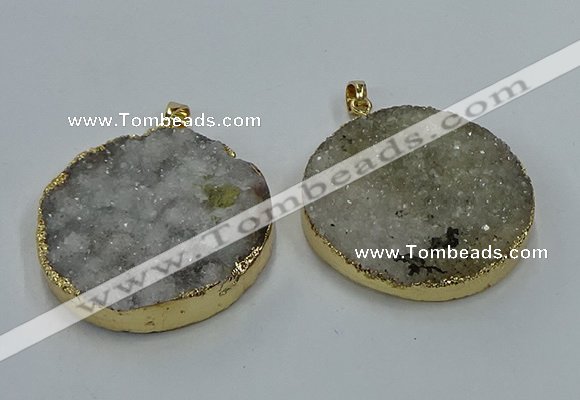 NGP8553 38mm - 40mm flat round druzy agate pendants wholesale