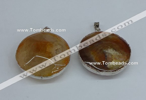 NGP8698 38mm - 40mm flat round agate pendants wholesale