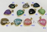 NGP9600 20mm faceted heart plated druzy agate pendants