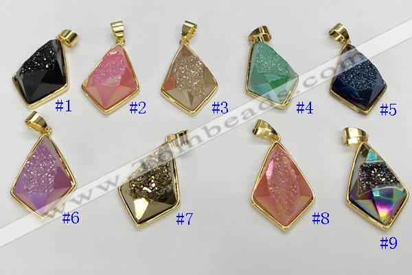 NGP9601 18*25mm faceted plated druzy agate pendants