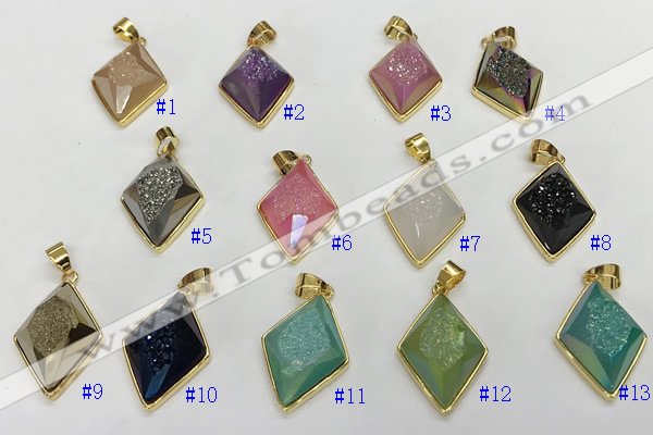 NGP9605 18*25mm faceted diamond plated druzy agate pendants