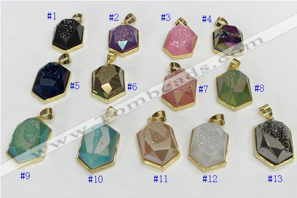 NGP9606 18*25mm faceted hexagon plated druzy agate pendants