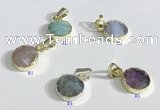 NGP9713 10mm coin-shaped  mixed gemstone pendants wholesale