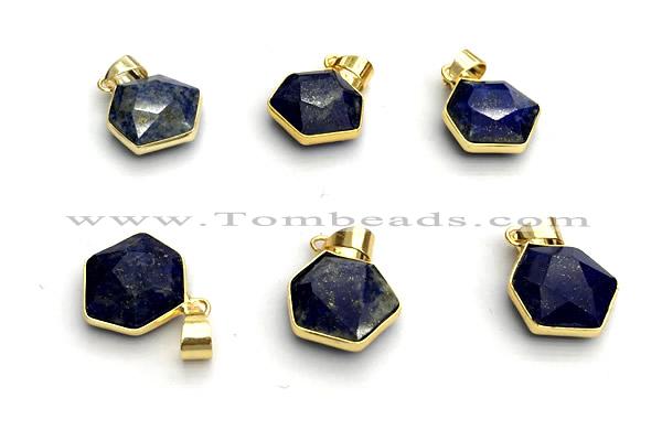 NGP9875 16mm faceted hexagon lapis lazuli pendant