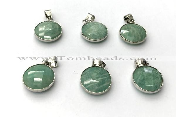 NGP9891 16mm faceted coin amazonite pendant