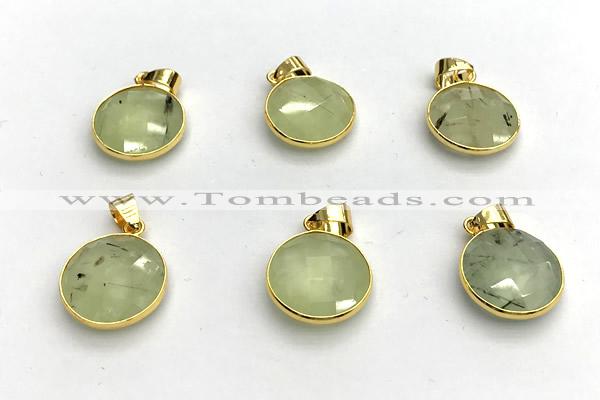 NGP9899 16mm faceted coin prehnite pendant