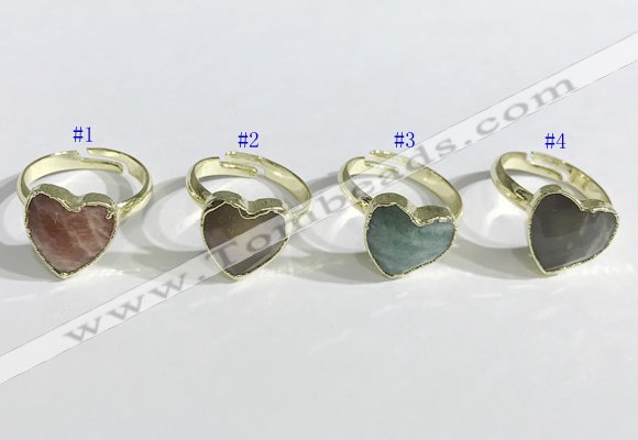 NGR1107 13mm faceted heart  mixed gemstone rings wholesale