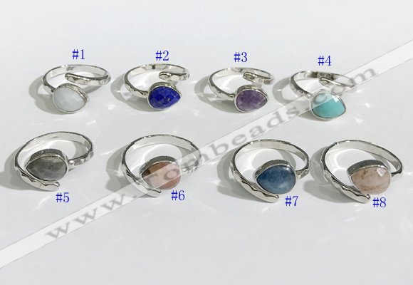 NGR1144 8*10mm faceted flat droplet mixed gemstone rings wholesale
