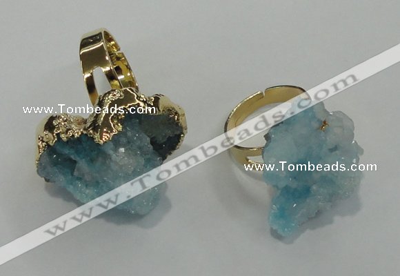 NGR19 18*25mm - 25*30mm nuggets plated druzy quartz rings