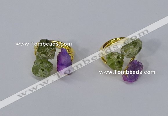 NGR213 5*8mm - 6*10mm freeform druzy agate & peridot rings wholesale